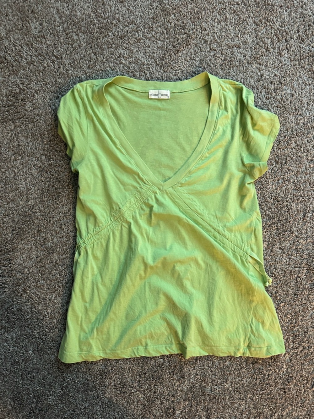 Vintage Y2K Lime Green V-Neck T-Shirt Size Medium 100% Cotton